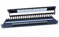 246105 Hyperline PP3-19-16-8P8C-C6-110D Патч-панель 19", 1U, 16 портов RJ-45, категория 6, Dual IDC, ROHS, цвет черный (задний кабельный организатор в