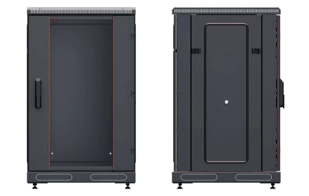 Шкаф телекоммуникационный напольный 19",18U(800x800), ШТ-НП-М-18U-800-800-С-Ч, передняя дверь стекло, черный ССД