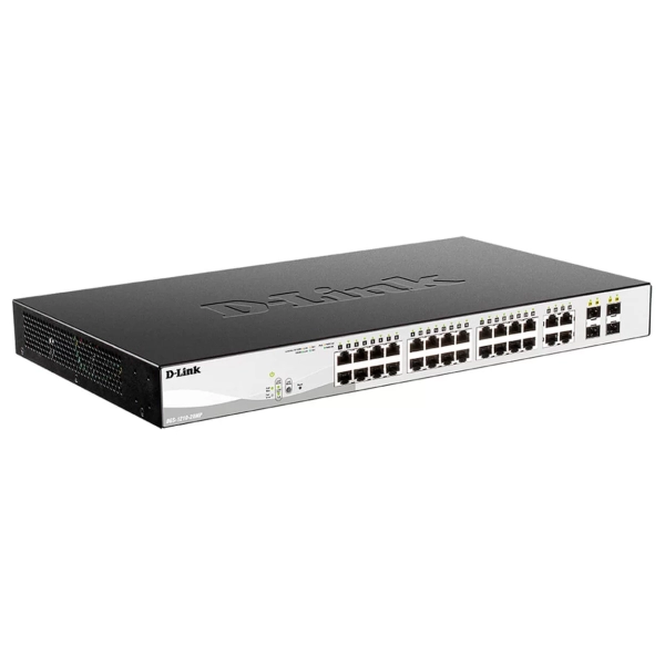 Коммутатор D-Link DGS-1210-28MP, 24 порта 10/100/1000Base-T, 4 комбо-порта 100/1000Base-T/SFP, PoE 802.3af/at 370W настраиваемый