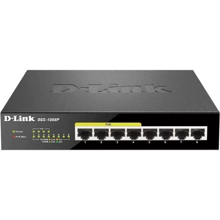 Коммутатор D-Link DGS-1008P, 8 портов 10/100/1000Base-T, PoE 802.3af 52W неуправляемый
