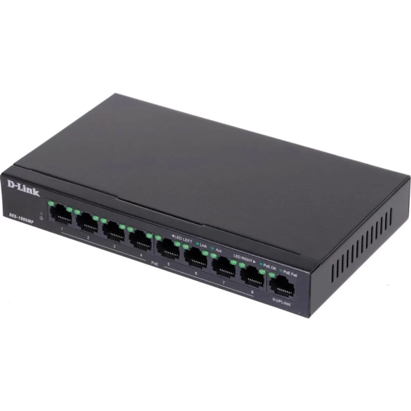 Коммутатор D-Link DES-1009MP/A1A 8x100Mb 1G 8PoE+ 117W неуправляемый