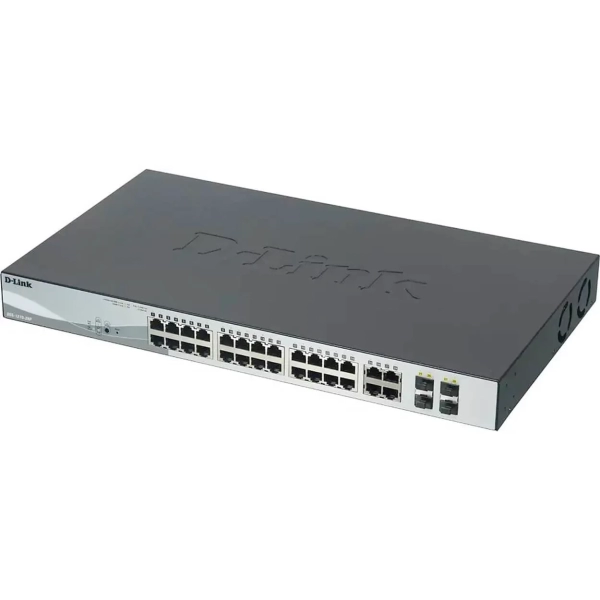 Коммутатор D-Link DGS-1210-28P, 24 порта 10/100/1000Base-T, 4 комбо-порта 100/1000Base-T/SFP, PoE 802.3af/at 193W настраиваемый