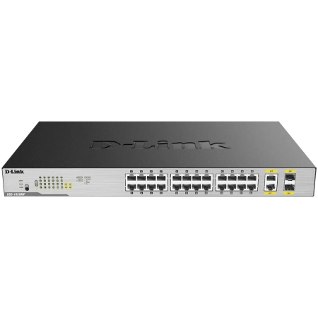 Коммутатор D-Link DGS-1026MP, 24 порта 10/100/1000Base-T, 2 комбо-порта 100/1000Base-T/SFP, PoE 802.3af/at 370W неуправляемый