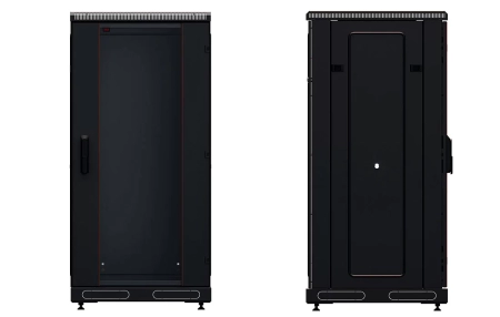 Шкаф телекоммуникационный напольный 19", 24U(600x600), ШТ-НП-М-24U-600-600-С-Ч, передняя дверь стекло, черный ССД