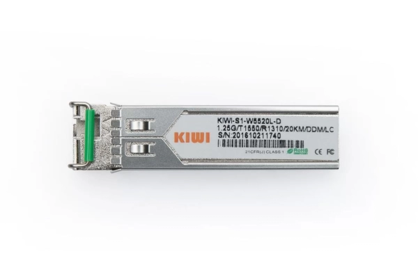 KIWI SFP модуль WDM, 1.25 G, 20 км, TX 1550 нм, RX 1310 нм, LC, DDM