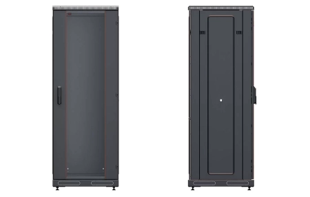 Шкаф телекоммуникационный напольный 19", 27U(600x800), ШТ-НП-М-27U-600-800-С-Ч, передняя дверь стекло, черный ССД