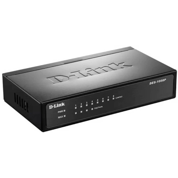 Коммутатор D-Link DES-1008P, 8 портов 10/100Base-T, PoE 802.3af 52W неуправляемый