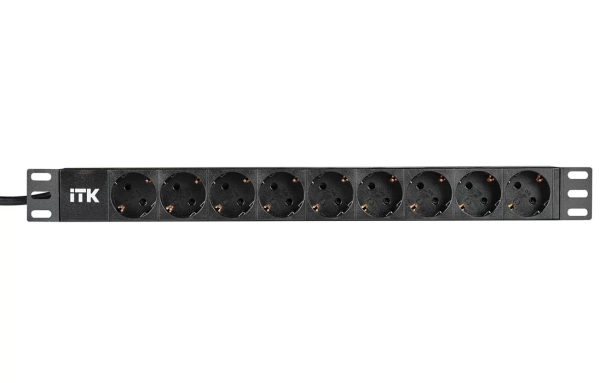 PH22-9D1-P ITK PDU 9 розеток нем. ст, 1U, шнур 2м вилка нем. ст ПВХ чер