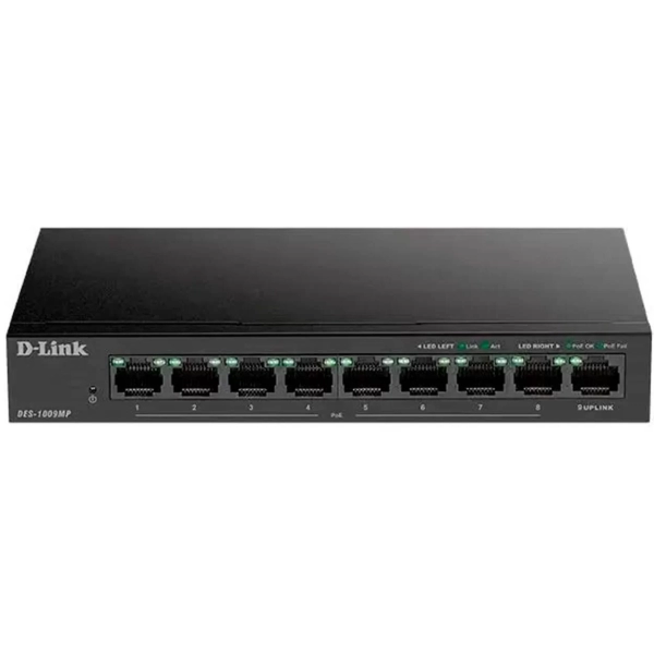 Коммутатор D-Link DES-1009MP/A1A 8x100Mb 1G 8PoE+ 117W неуправляемый