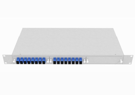 Шкаф кроссовый оптический стоечный ШКОС, 19", 1U, 16 SM, укомплектованный 16 SC/UPC