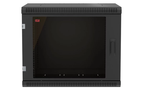 Шкаф телекоммуникационный настенный разборный черный 19”,9U(600x450), ШТ-НСр-9U-600-450-С-Ч дверь стеклянная ССД