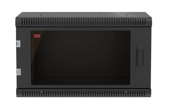 Шкаф телекоммуникационный настенный разборный черный 19”,6U(600x450), ШТ-НСр-6U-600-450-С-Ч дверь стекло ССД