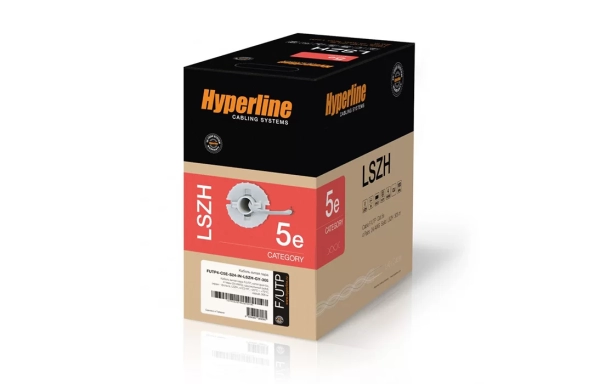 45788 Hyperline FUTP4-C5E-S24-IN-LSZH-GY-305 (305 м) Кабель витая пара F/UTP, категория 5e, 4 пары (24 AWG), одножильный (solid), экран - фольга, LSZH