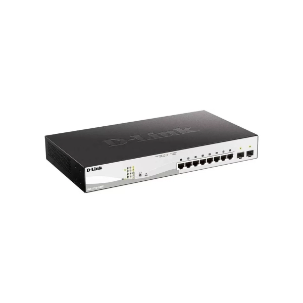 Коммутатор D-Link DGS-1210-10MP, 8 портов 10/100/1000Base-T, 2 порта SFP 1000Base-X ,PoE 802.3af/at 130W настраиваемый