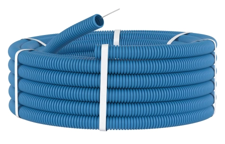 11940 Труба ППЛ гибкая гофр. д.40мм, лёгкая с протяжкой, 20м, цвет синий