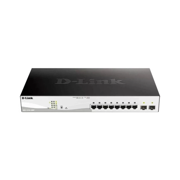Коммутатор D-Link DGS-1210-10MP, 8 портов 10/100/1000Base-T, 2 порта SFP 1000Base-X ,PoE 802.3af/at 130W настраиваемый