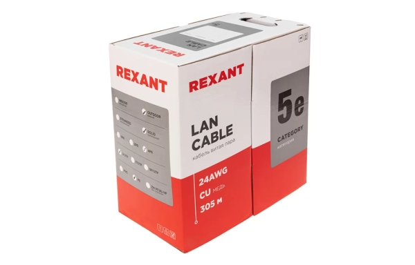 01-0045 Кабель витая пара REXANT UTP 4PR 24AWG, CAT5e наружный (OUTDOOR) (бухта 305 м)