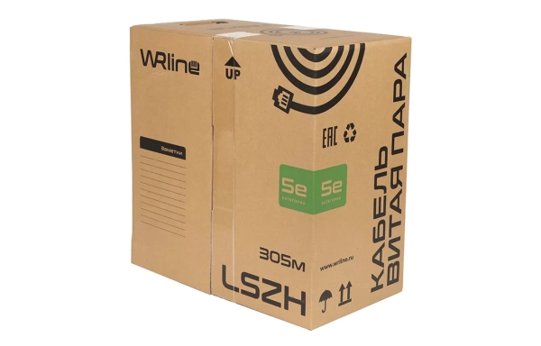 WRline WR-UTP-4P-C5E-L-LSZH-GY Кабель витая пара, неэкранированный U/UTP, категория 5e, 4 пары (0.48 мм), одножильный, внутренний, LSZH, нг(A)-HF, серый, 305 м