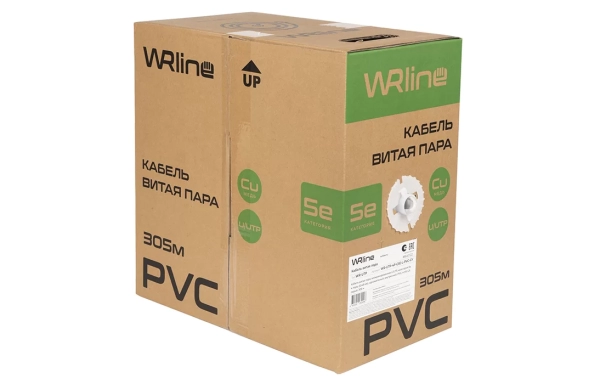WRline WR-UTP-4P-C5E-L-PVC-GY Кабель витая пара, неэкранированный U/UTP, категория 5e, 4 пары (0,48 мм), одножильный, внутренний, PVC нг(А)-LS, серый, 305 м