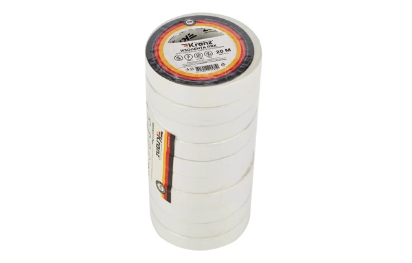 KR-09-2601 Изолента ПВХ KRANZ 15 мм х 20 м, белая, упаковка 10 роликов