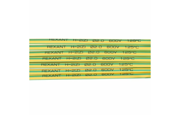 20-2007 Термоусадочная трубка REXANT 2,0/1,0 мм, желто-зеленая, упаковка 50 шт. по 1 м