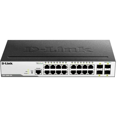 Коммутатор D-Link DGS-3000-20L/B1A 16G 4SFP управляемый
